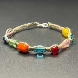 Braided Hemp Bracelet | Glass Beads | Handmade | Rainbow